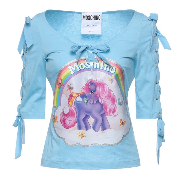 Moschino Couture My Little Pony Ribbon Tee with Lace-up Sleeves 10 New with Tags - Picture 1 of 16